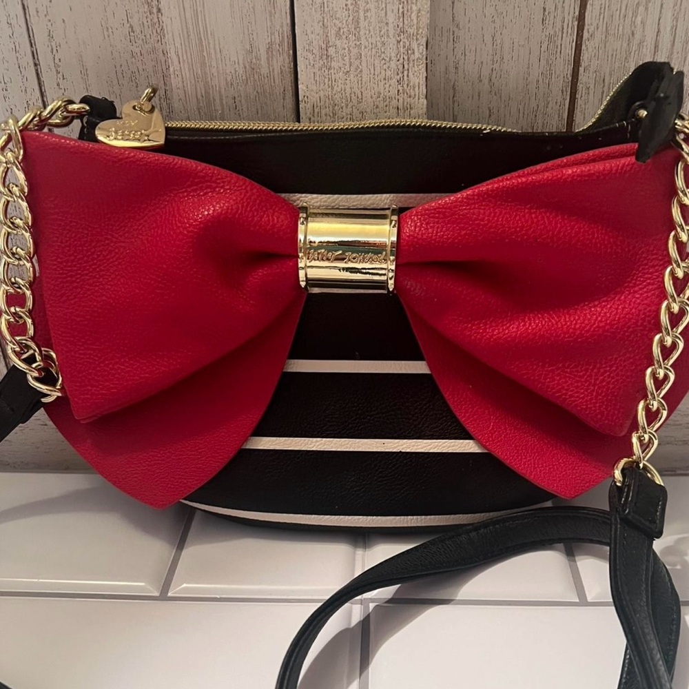 Betsey Johnson Black and Red Bow Crossbody Bag